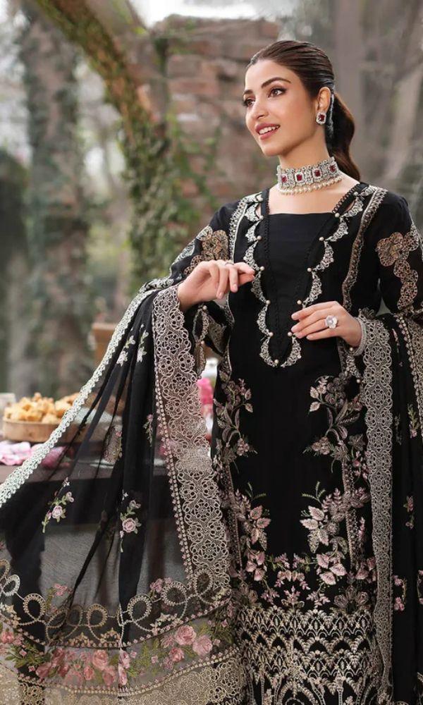 KAHF BLACK 3PC UNSTITCHED EMBROIDERED