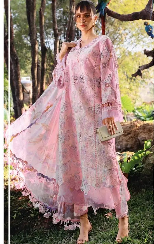 Maria B 2Piece Butterfly Pink Full Printed Lawn Summer'26 Embroidered Unstitched