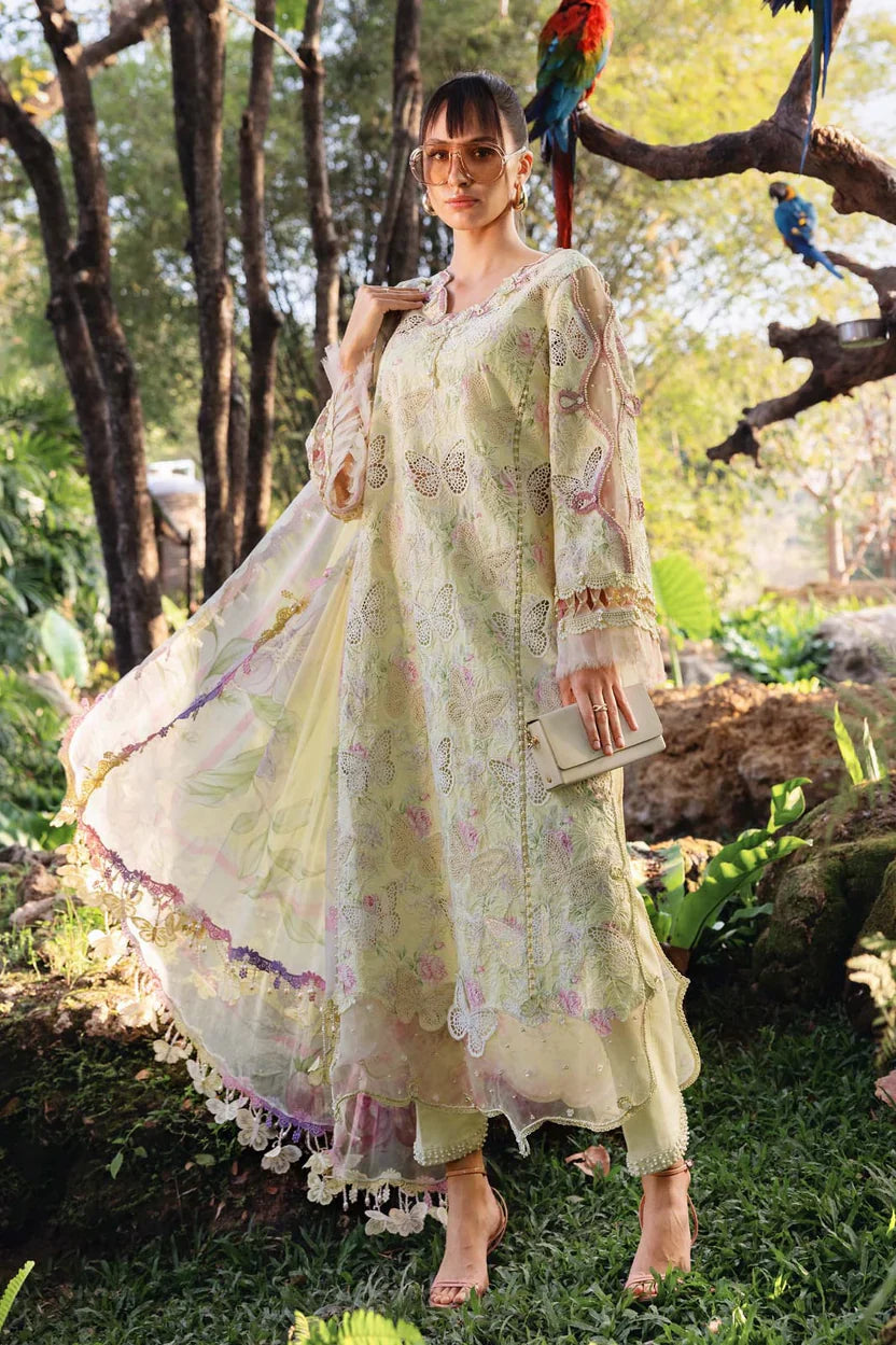 Maria B Butterfly lemon Full Printed Lawn Summer'26 Embroidered 3Piece Unstitched