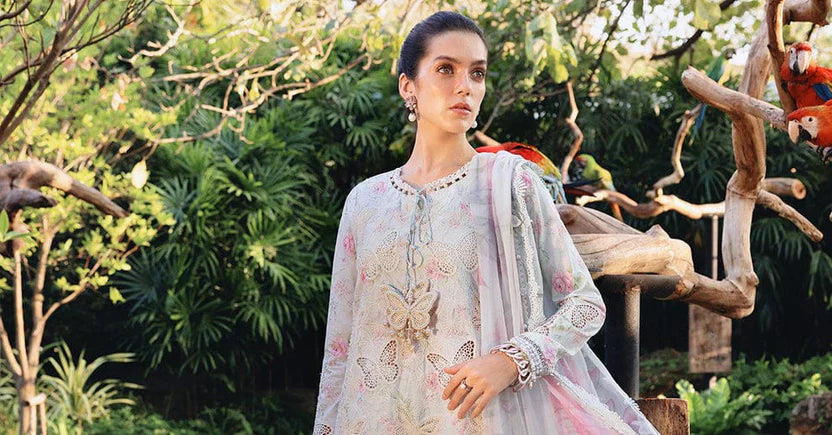 Maria B 2Piece Butterfly Epic Grey Full Printed Lawn Summer'26 Embroidered Unstitched